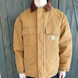 Carhartt Men's Tan Field Jacket with Brown Collar